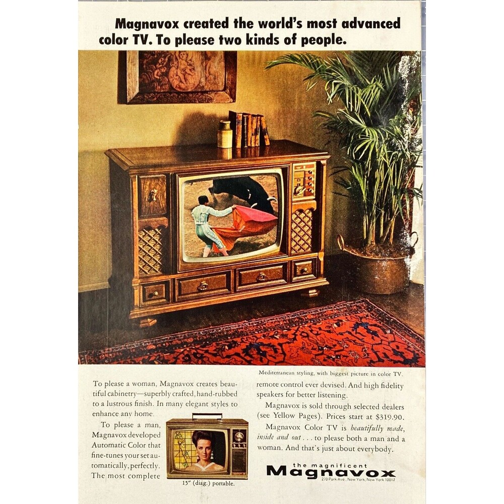 Magnavox Television "Worlds most advanced color TV" Vintage Print Ad 1969